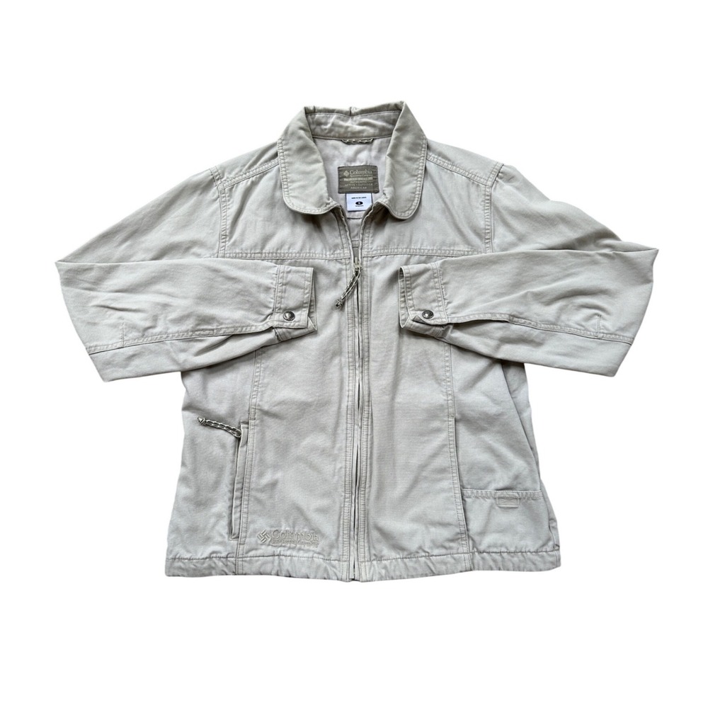 Columbia Canvas Utility Jacket Womens Small Tan Khaki Full Zip Outdoor Gorpcore